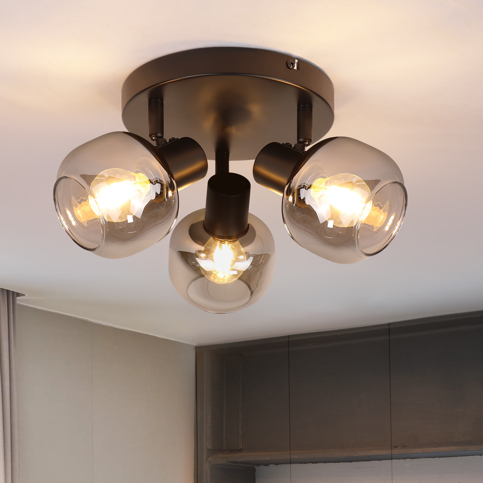 ZMH Reflektor sufitowy z 1 żarówką, czarny - regulowany, E14, szkło dymione
