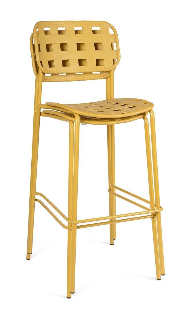 Tabouret d'extérieur en acier et polypropylène résistant aux UV, jaune - 8