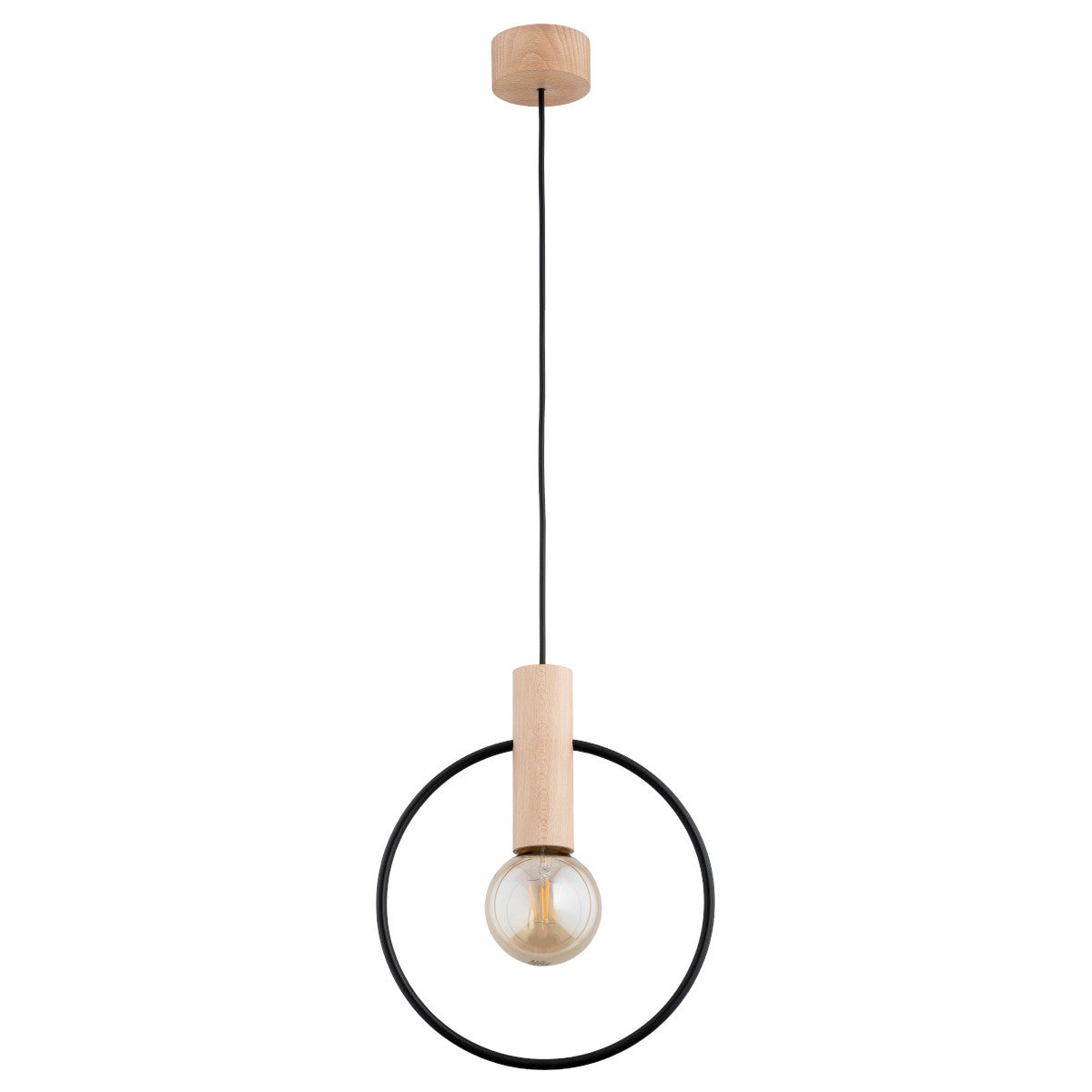 Lampa wisząca Labo jasne drewno-czarna 1xE27x15W ring wym: 100 x 10 x 27,5 cm metal Alfa