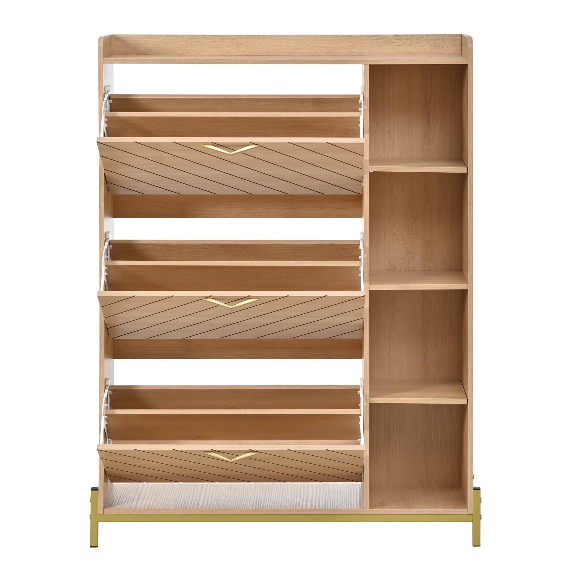Armoire à Chaussures Nordique Aspect Chêne, Meuble d’Entrée Mince 3 Portes, Couvercle Rabattable & Étagères Latérales, Grande Capacité - 5