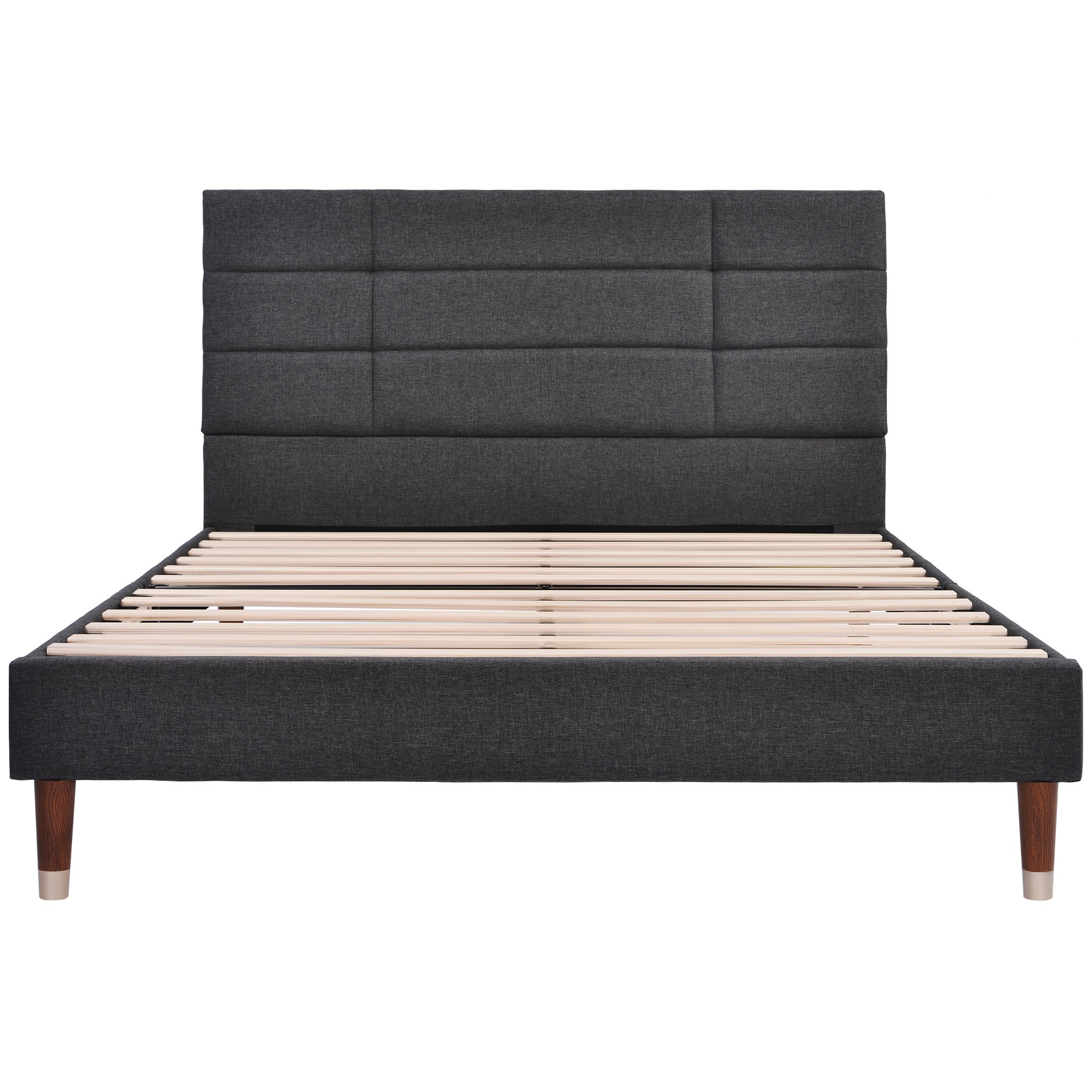 Łóżko podwójne 140x200cm - tapicerowane łóżko z lnu z stelażem na listwy i zagłówkiem - Szare - 8