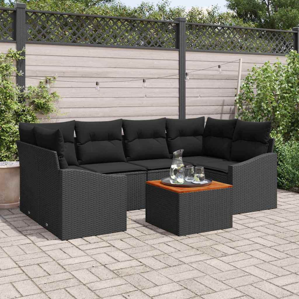 Zestaw Sof na Ogród z poduszką 7 pcs Czarny polirattan vidaXL