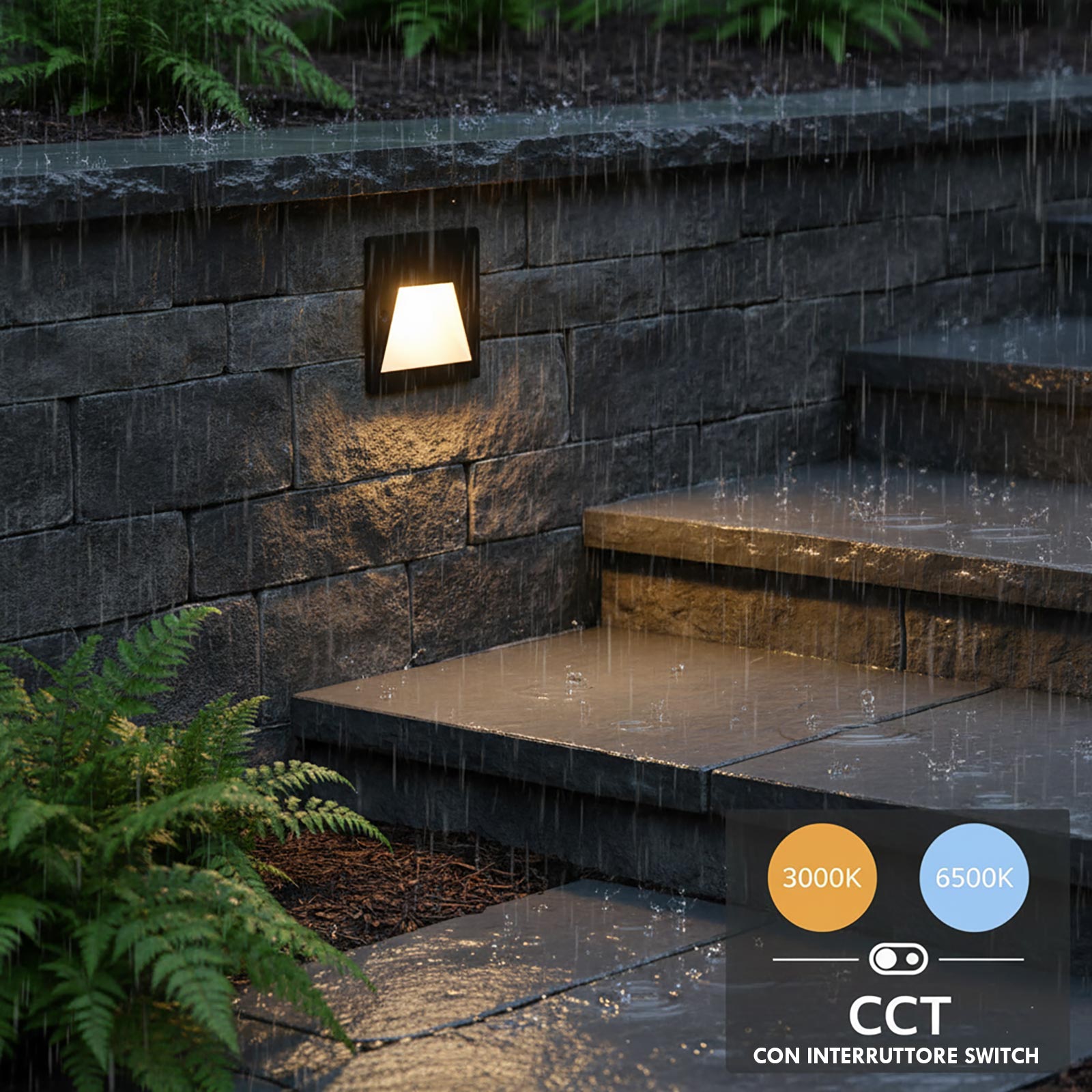 Faretto segnapassi IP65 LED 3W incasso scatola 503 scale giardino viale gradini 230V COLORE NERO LUCE LED CCT DA 3000K a 6000K - 2