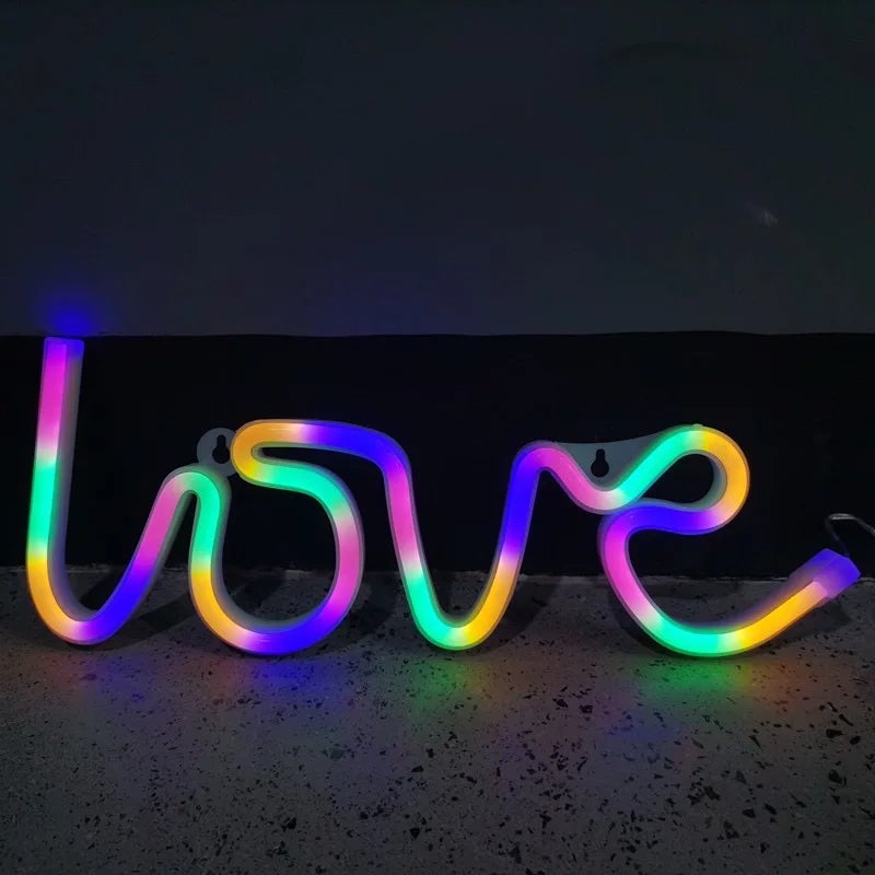 Neon LED Love, dekoracja na przyjęcie weselne, walentynki, lampy ścienne zasilane przez USB i baterie (kolorowe)