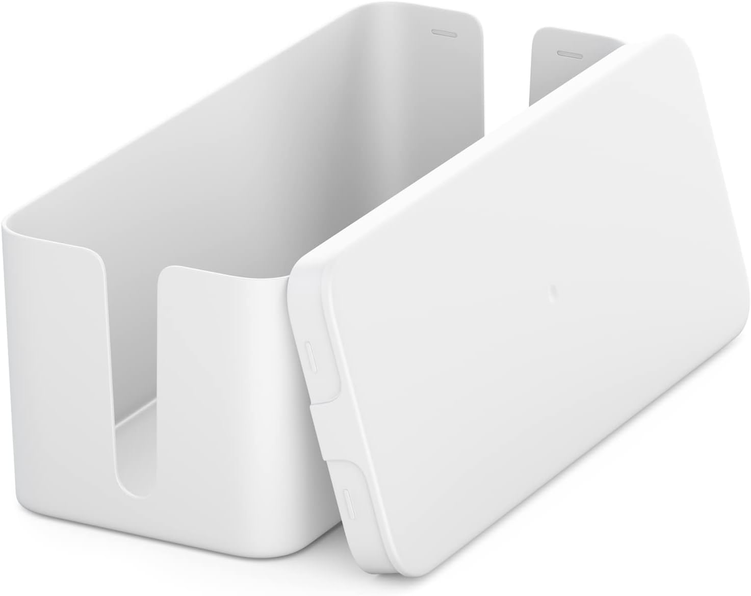 Biała skrzynka do organizacji kabli, organizer kabli, 32,7 cm x 13,5 cm x 12,5 cm, solidny plastik, 2 boczne prowadnice kabli, ochrona i bezpieczeństw