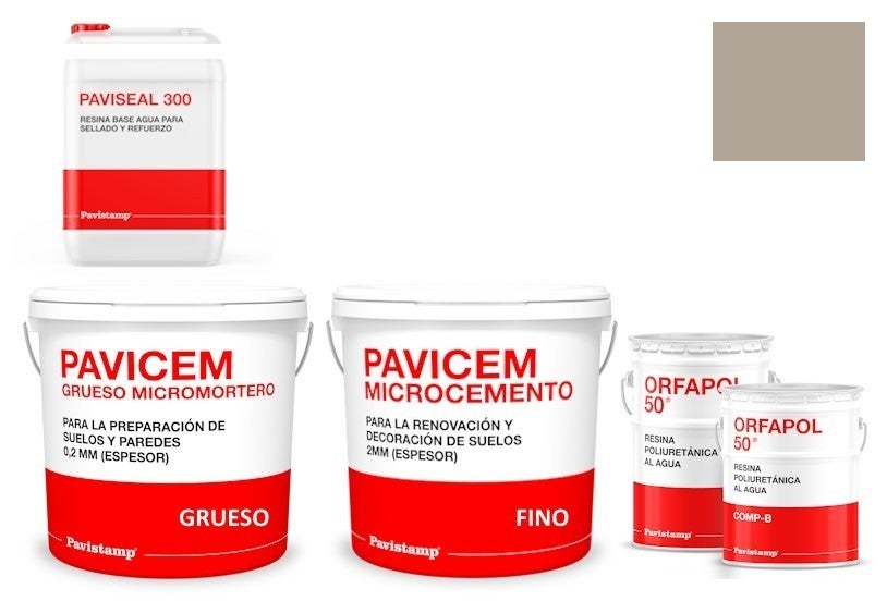 Kit microcemento 8 m2 monocomponente para paredes y suelos de cerámica o mortero - polureteno mate-gris base