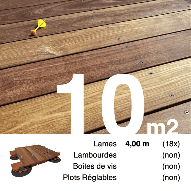 Planches de terrasse bois exotique CUMARU pour 10 m² • Longueur 4 m