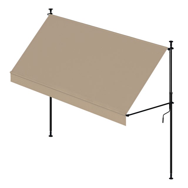 Store banne extérieur rétractable 200 x 120 cm Cityline - Hauteur réglable - Installation au sol et au mur sans perçage - Toile beige protection UV