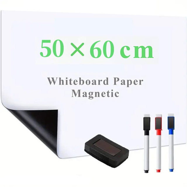 Papier Tableau Blanc Magnétique 50×60cm Adhésif Effaçable Autocollant Avec Marqueur et Effaceur Film Mural pour surfaces lisses