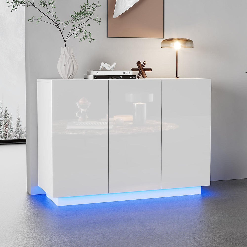 Buffet De Salle à Manger Brillante Ouverte Et Fermée éclairage LED Sur Socle Commode De Hall Blanc 97508439