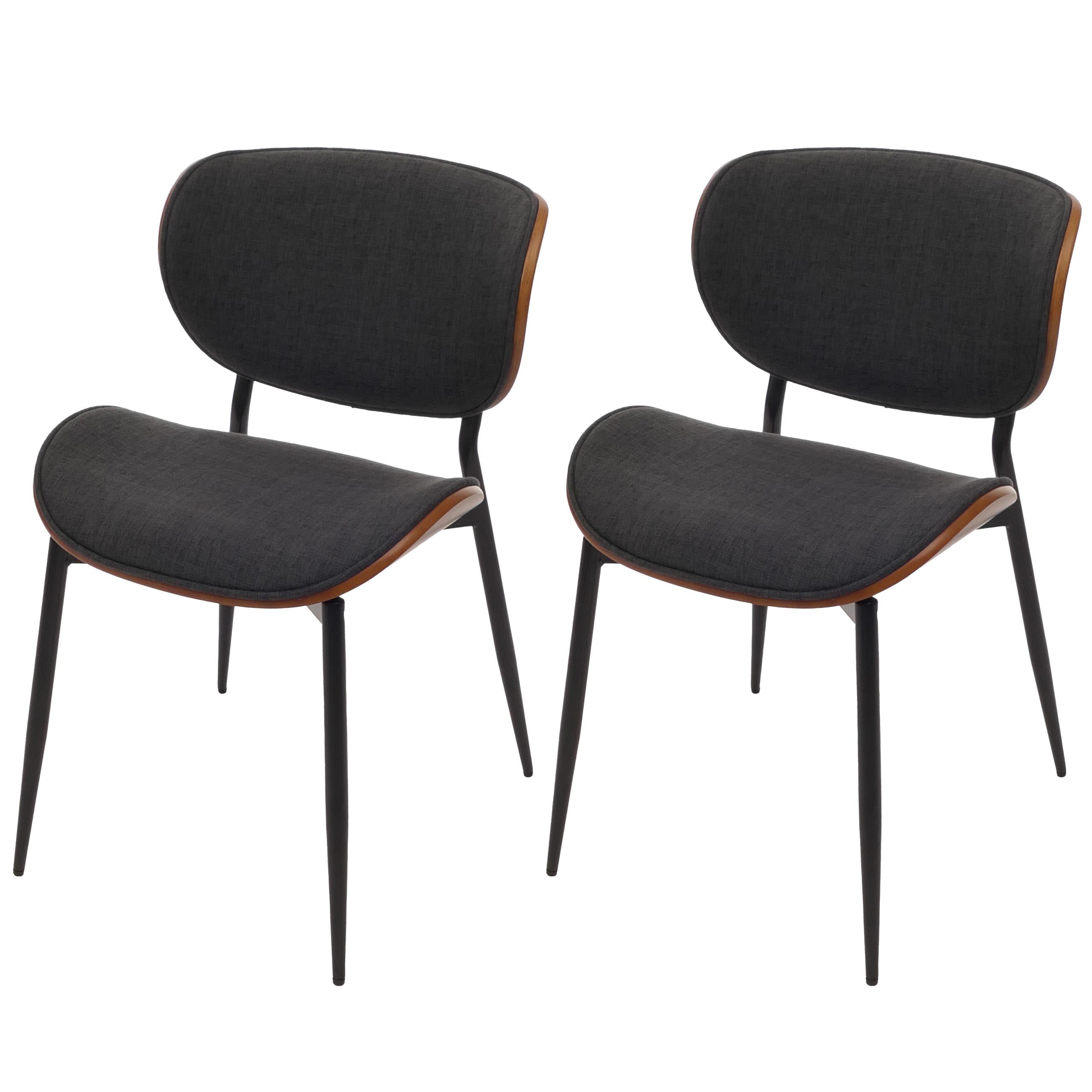 Zestaw 2 krzeseł do jadalni HWC-O45, tkanina gięta (370 g/m²) z certyfikatem Oeko-Tex MVG ~ orzechowy wygląd, ciemnoszary