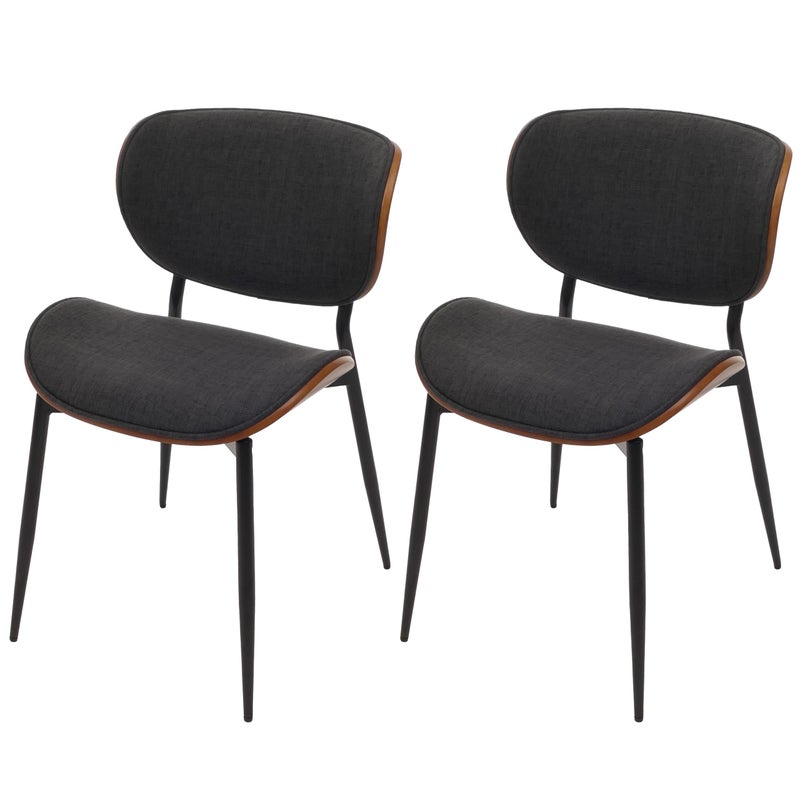 Zestaw 2 krzeseł do jadalni HWC-O45, tkanina gięta (370 g/m²) z certyfikatem Oeko-Tex MVG ~ orzechowy wygląd, ciemnoszary