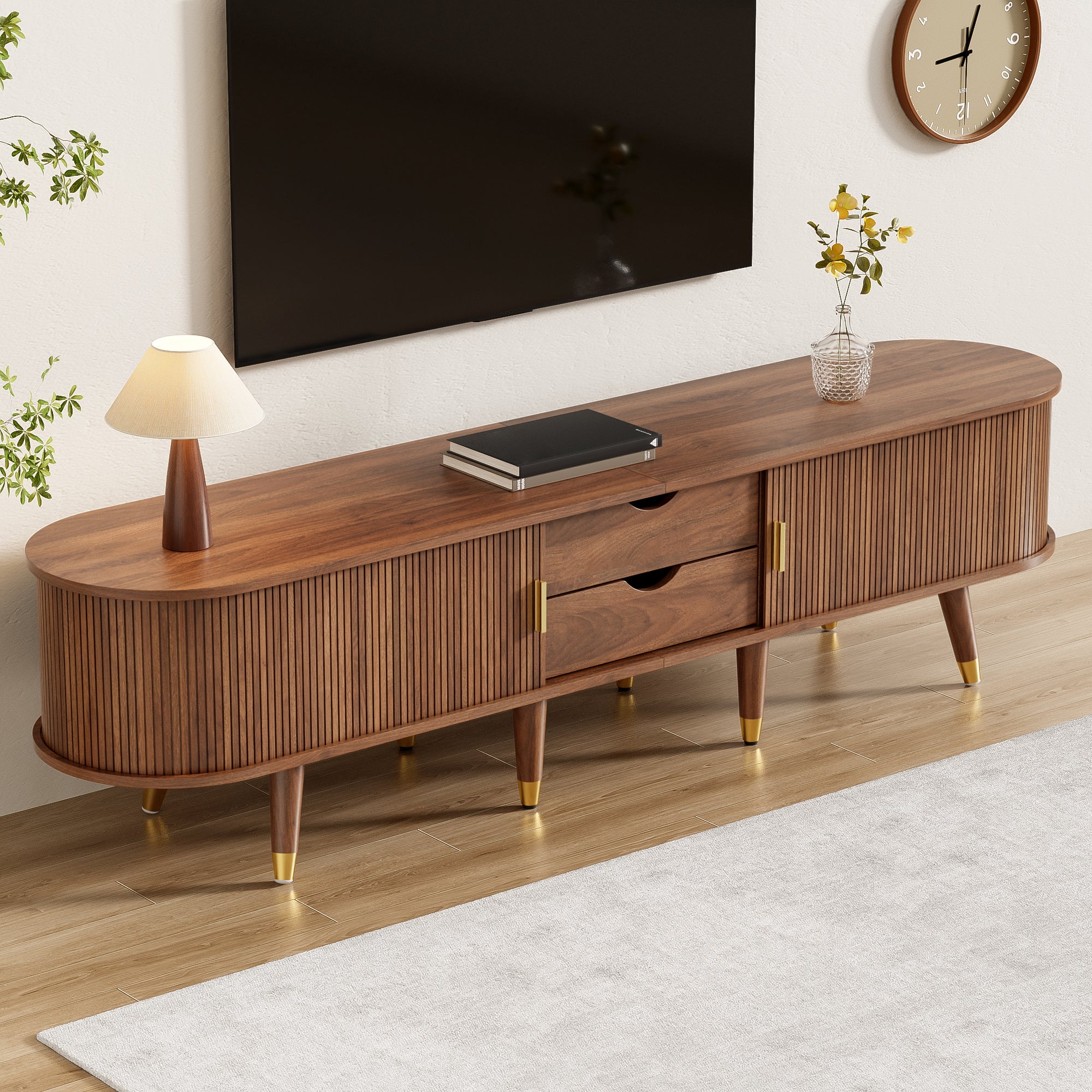 Mobile TV con 2 ante scorrevoli e 2 cassetti - 175 x 38 x 45 cm - MDF - per soggiorno - Noce - 5