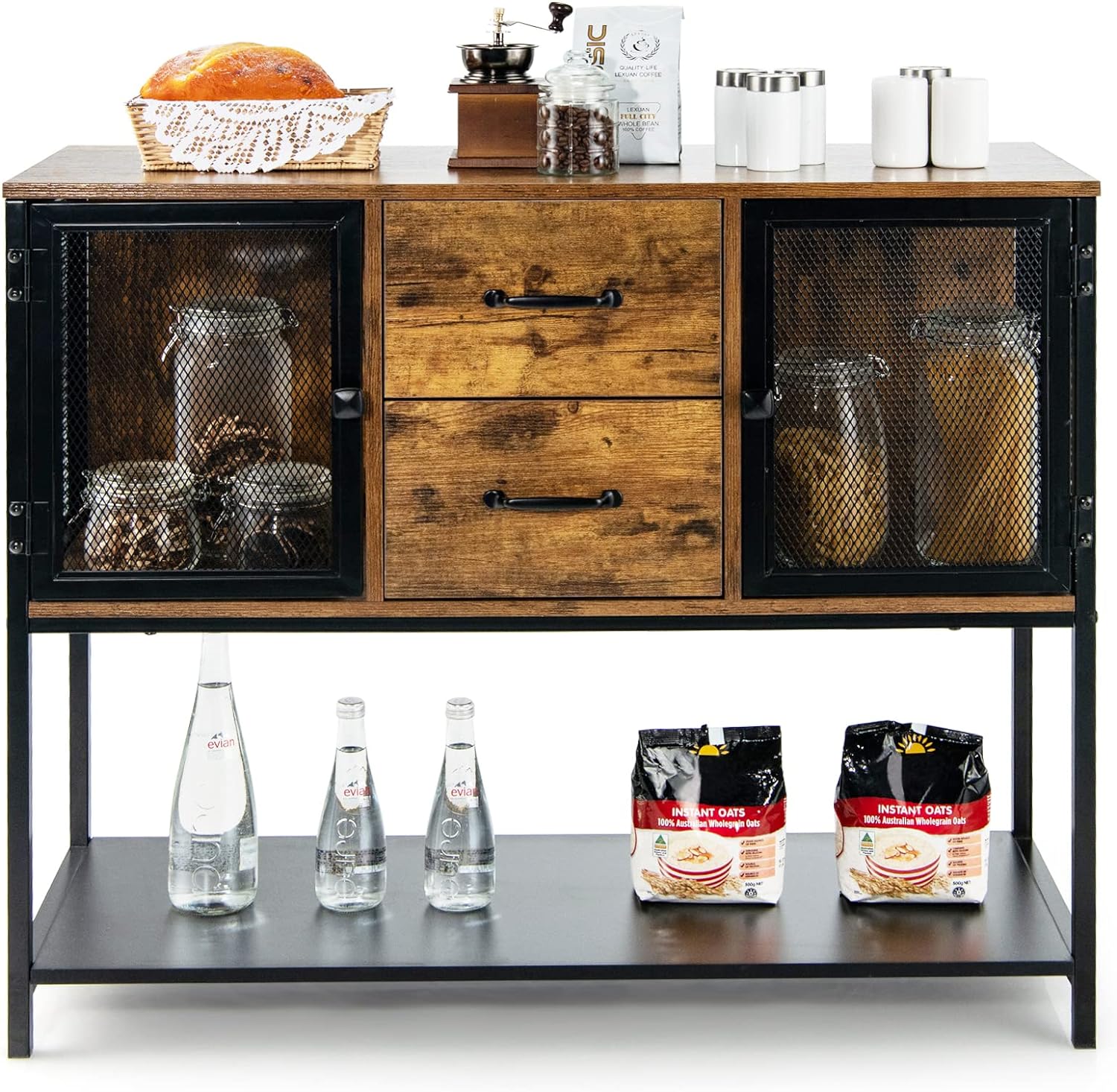 Credenza Armadio, Tavolo Buffet Industriale con Armadietti,