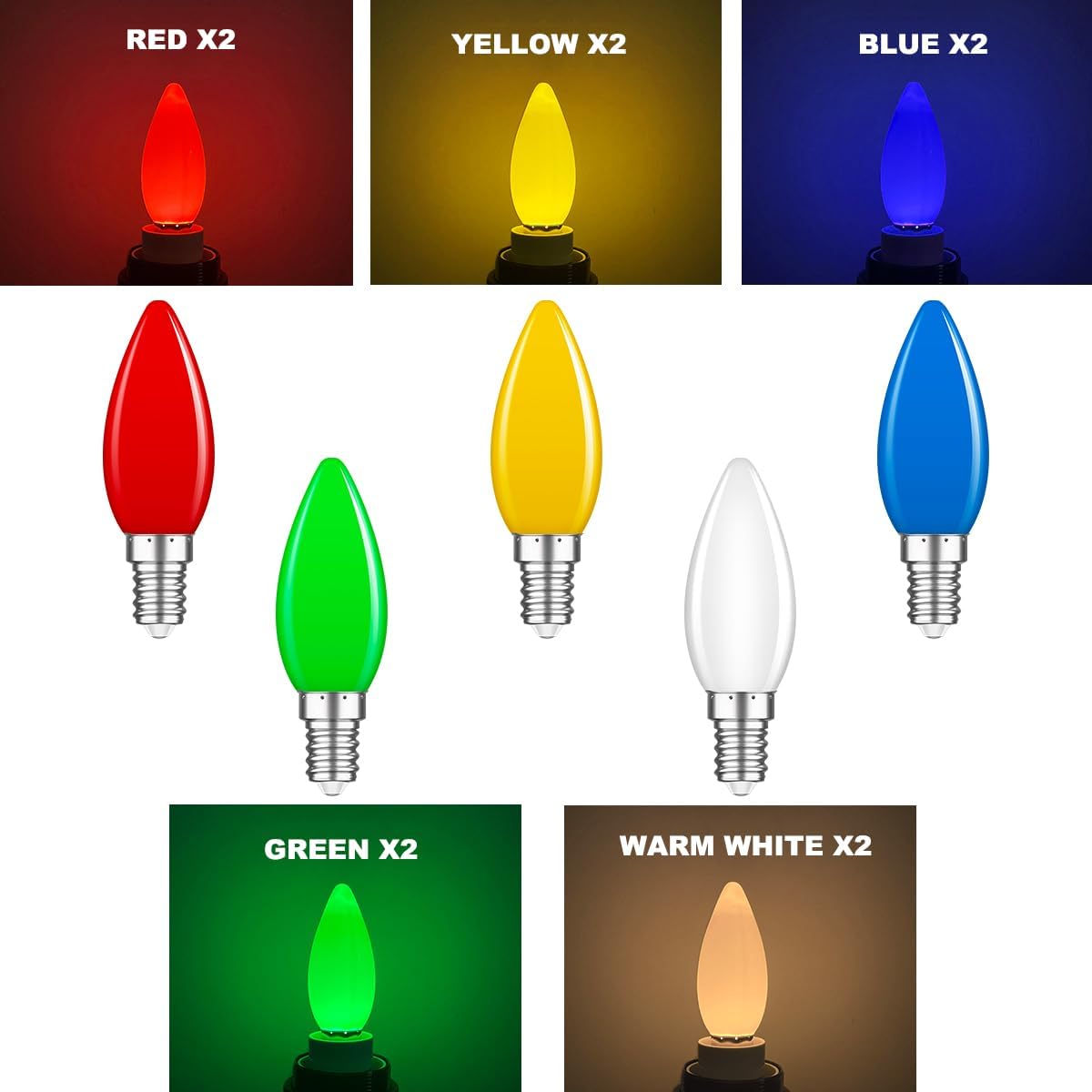 Lot de 10 Couleur E14 1W,Ampoule Couleur E14 Ampoule LED, E14 LED Couleur pour Guirlandes Lumineuses,Fête,Décoration de Noël - 6