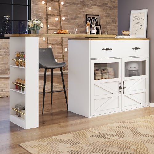 Mesa de bar extensible con almacenamiento (138-204×39×104 cm),mesa de comedor giratoria 360°,mesa de bar móvil moderna,mesa alta de cocina