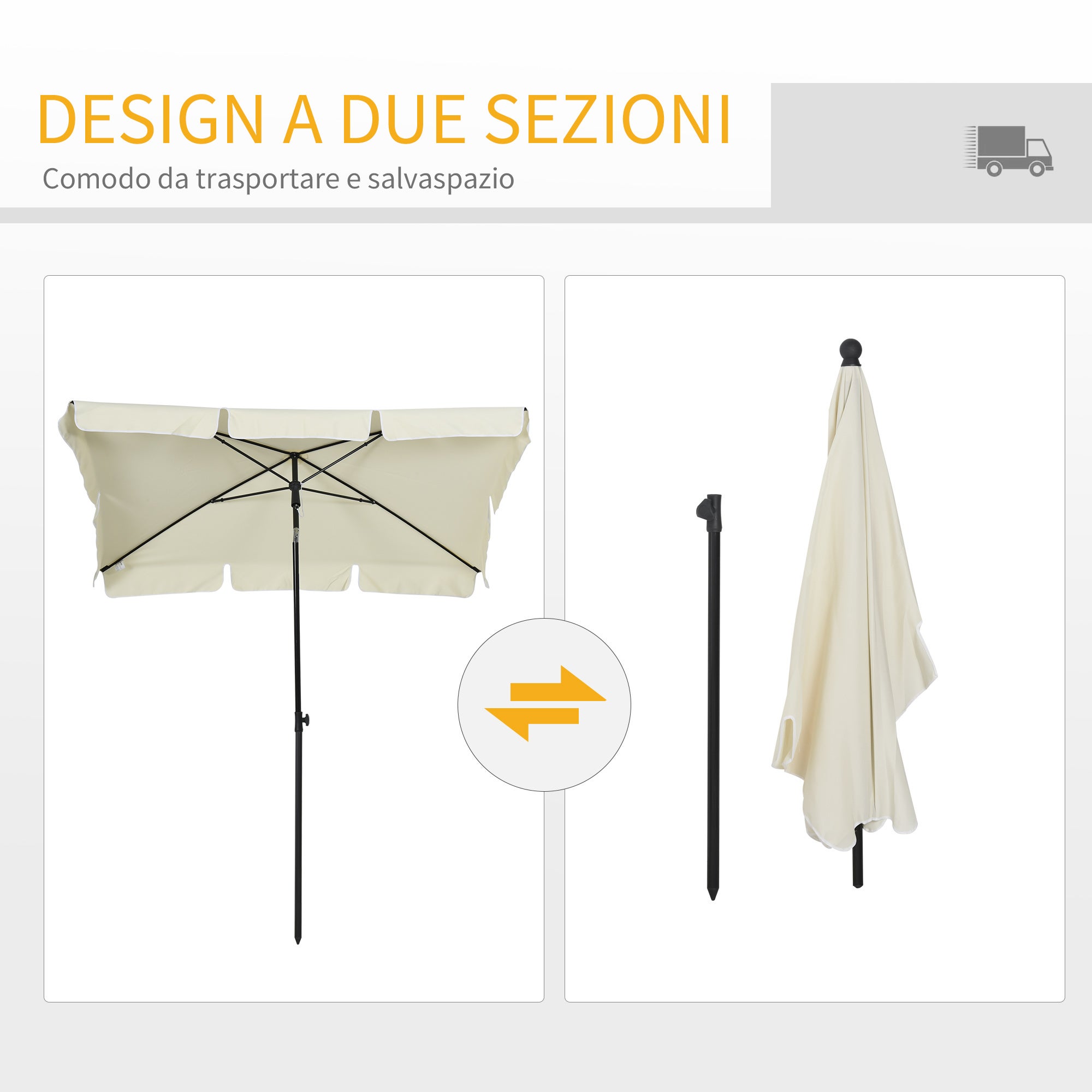 Outsunny Ombrellone da Giardino Rettangolare 2x1.3 m con Inclinazione Regolabile e Palo in Alluminio, Beige e Nero - 5
