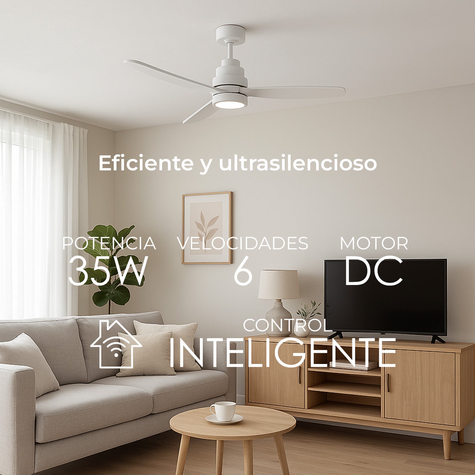 HELIX Blanco Ventilador de techo inteligente YOEVU Compatible con Alexa, Luz LED regulable, 6 velocidades silenciosas, Control por App, Mando y Voz - 5
