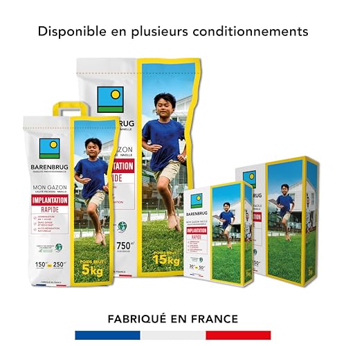 BARENBRUG - Gazon Implantation Rapide - Germination en 7 Jours - Tapis Dense et Résistant - Autoréparation Naturelle - 15KG - 6