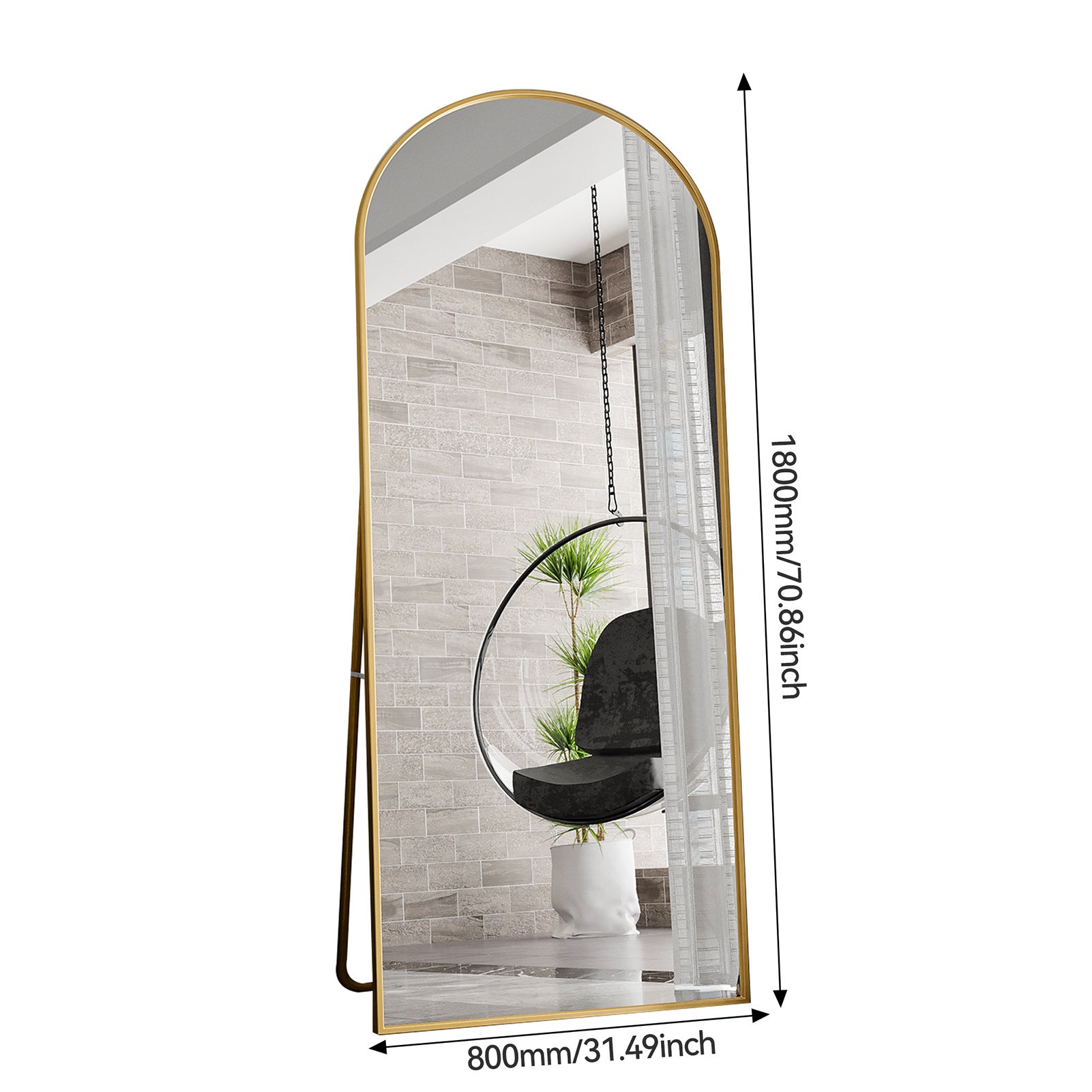 Miroir arc métal doré Arche 180 x 80 cm, Grand miroir sur pied bombé, Cadre en aluminium, Pleine longueur, Miroir pleine longueur, Monté au mur, Doré - 4