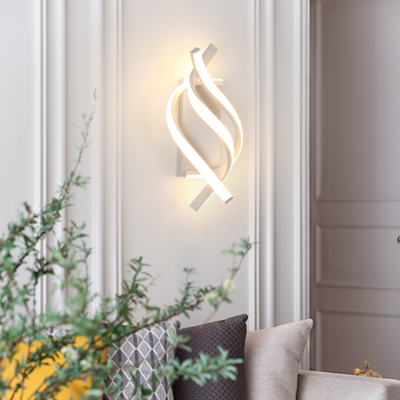 GOECO Applique Murale LED Moderne, Lumière Douce 3000K, Élégant Luminaire Acrylique 1280LM pour Salon, Chambre, Hall, Escalier - Blanc Chaud - 9