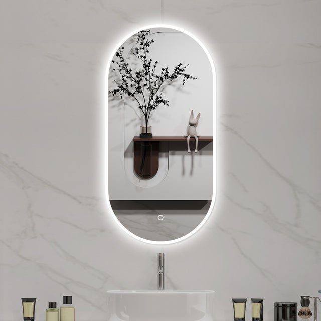 Aica Espejo de baño con iluminación 40×90cm, ovalado, luz blanca 6000k, luminosidad regulable, antivaho, función memoria