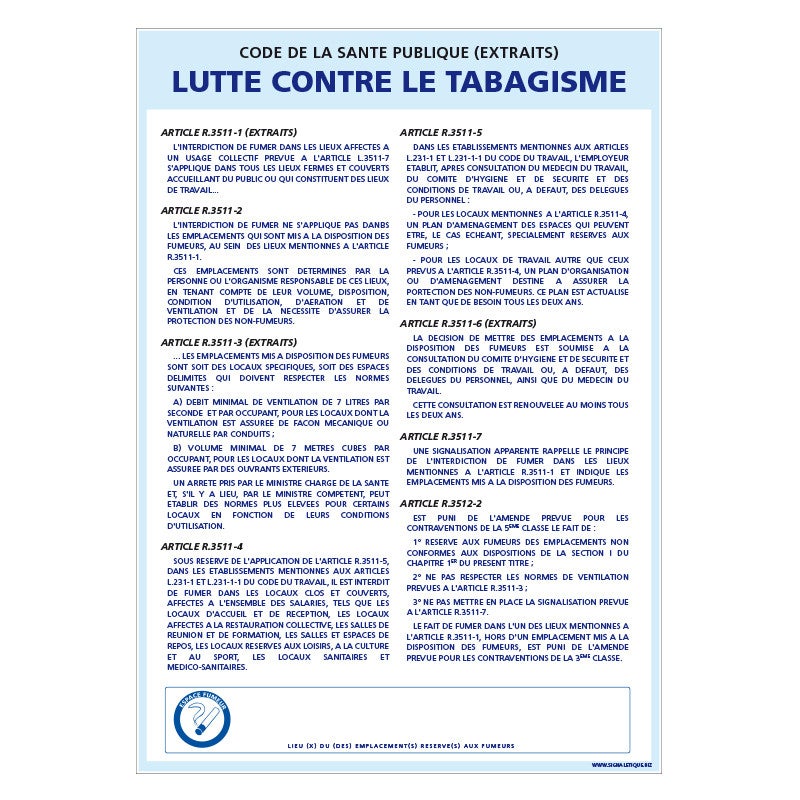 Panneau LUTTE CONTRE LE TABAGISME (A0313) 300 x 420 mm Matière Adhesif ...