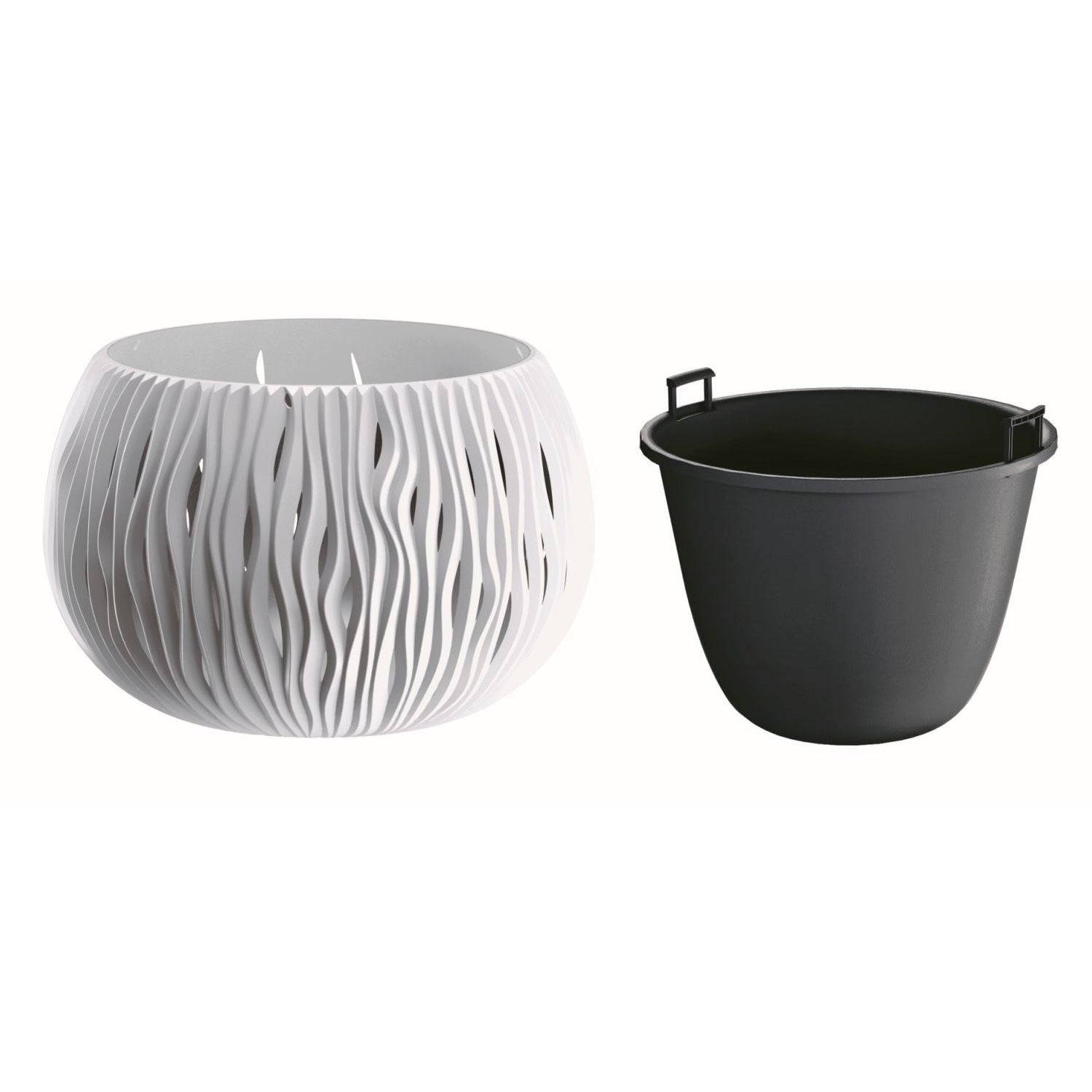 Prosperplast Bowl SANDY Vaso Con Serbatoio Integrato - Bianco, 16,1x23,8x23,8 Cm, Plastica Resistente Per Piante Da Interno/Esterno