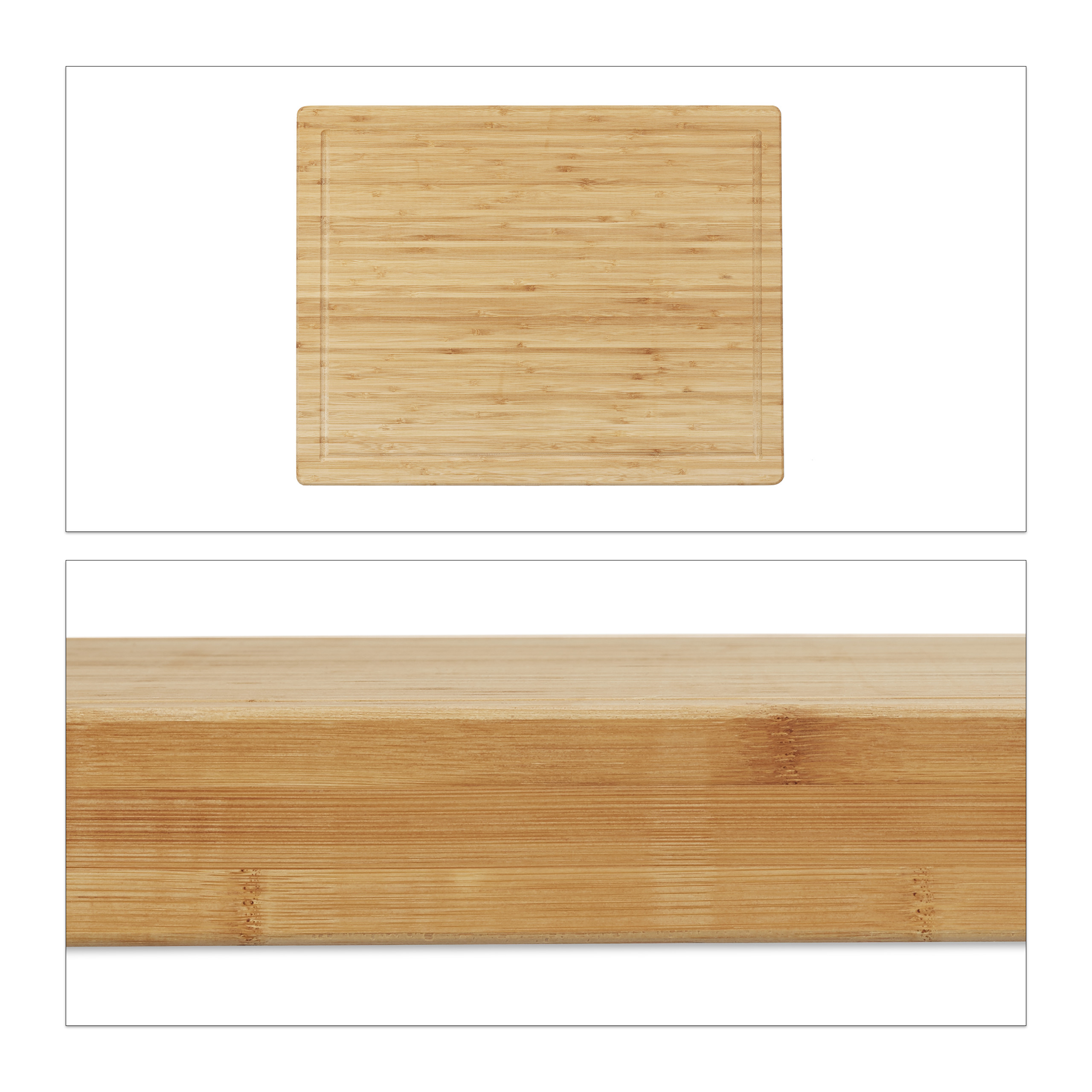 4x Tagliere Grande in Bambù Massiccio Manici ad Incavo Scanalatura Scorrisucco, Antigraffio HLP: 5,5x45x35cm, naturale - 7