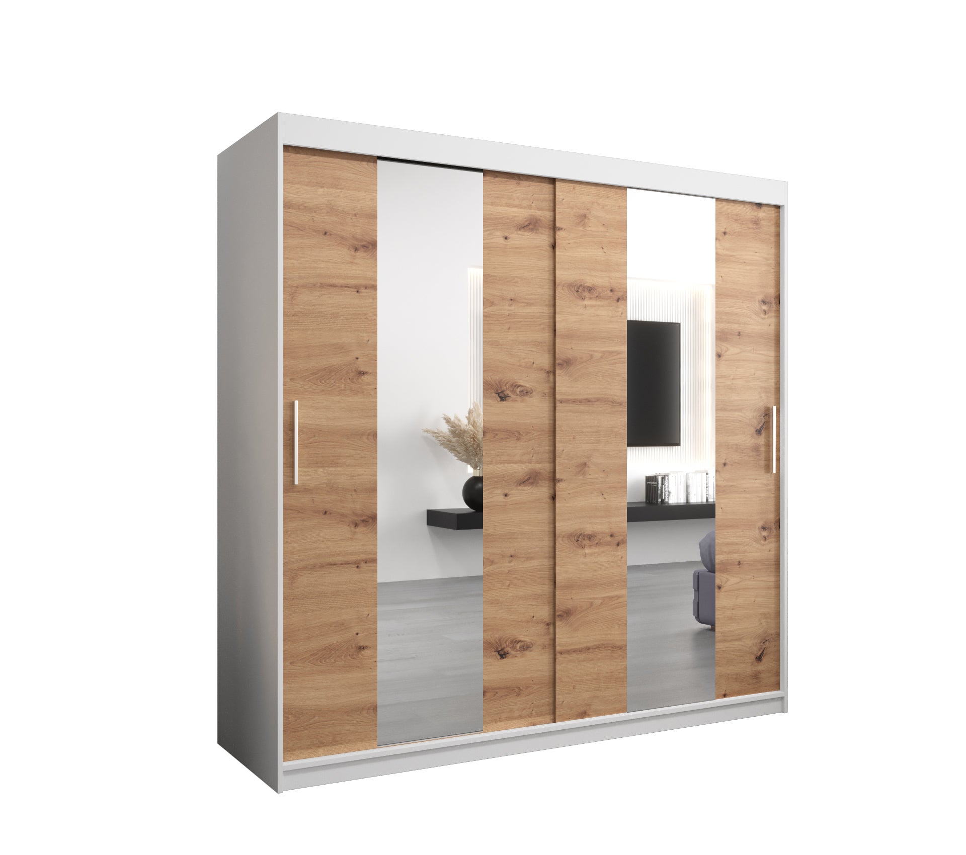 Szafa przesuwna garderoba POLE 200 x 62 x 200 cm Biały + Artisan - Abiks Meble