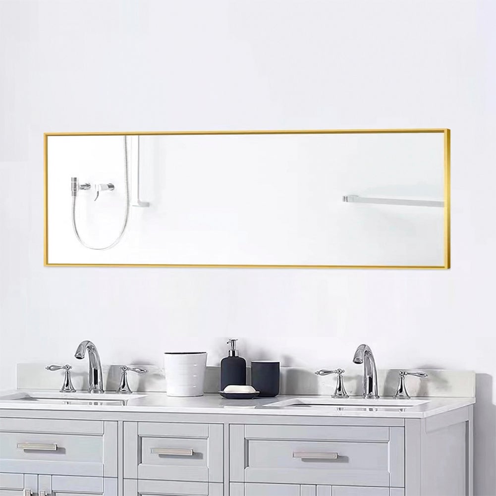 Miroir sur pied pleine longueur, 150 x 40 cm, Doré HD, cadre en alliage d'aluminium, miroir mural en verre trempé, idéal pour la chambre, le dressing - 8