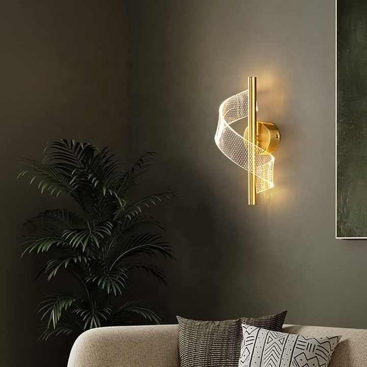 Nowoczesna dekoracyjna lampa ścienna do salonu, wykwintne oświetlenie (akryl złoty) (trójkolorowe zmiany oświetlenia) - 2