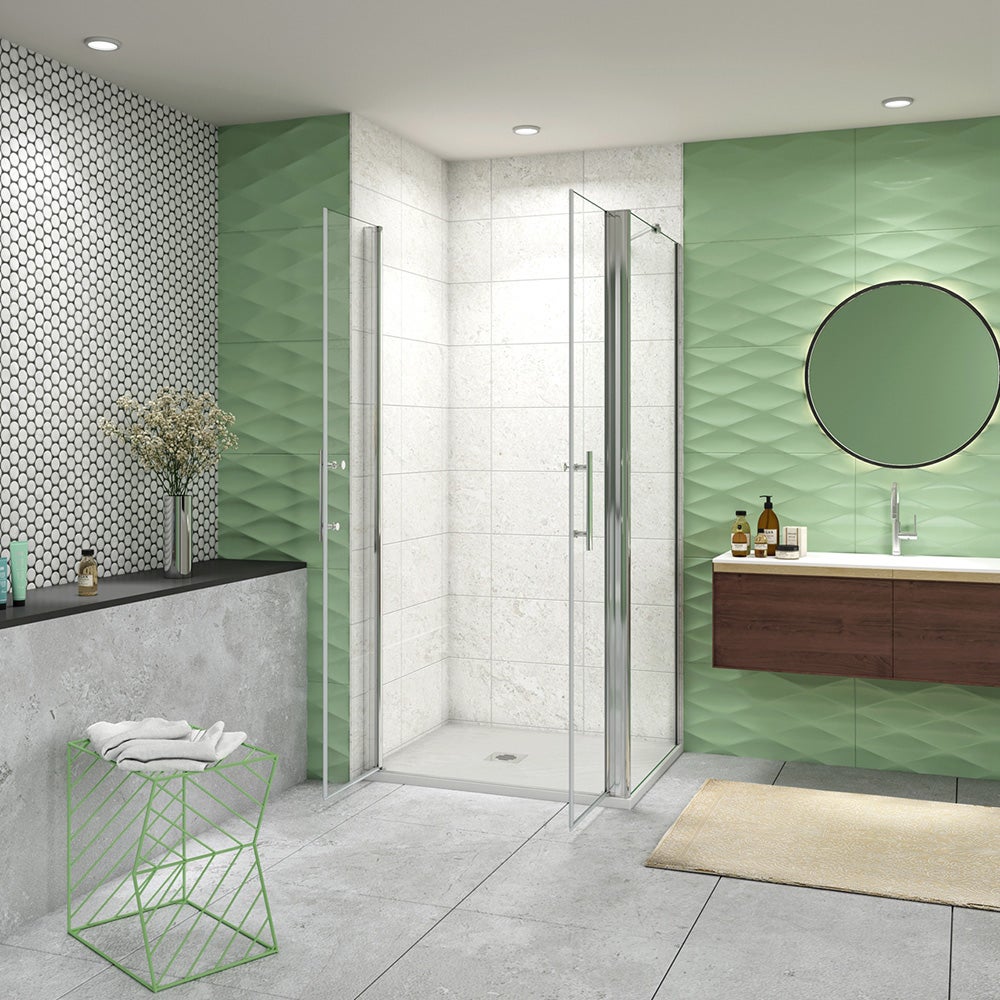 195 cm Box Doccia Angolare Porta Saloon 90 cm Parete Fissa 70 cm Vetro da 6 mm Temperato Anticalcare Barra Stabilizzatrice 45 cm Cromo Lucido - 2