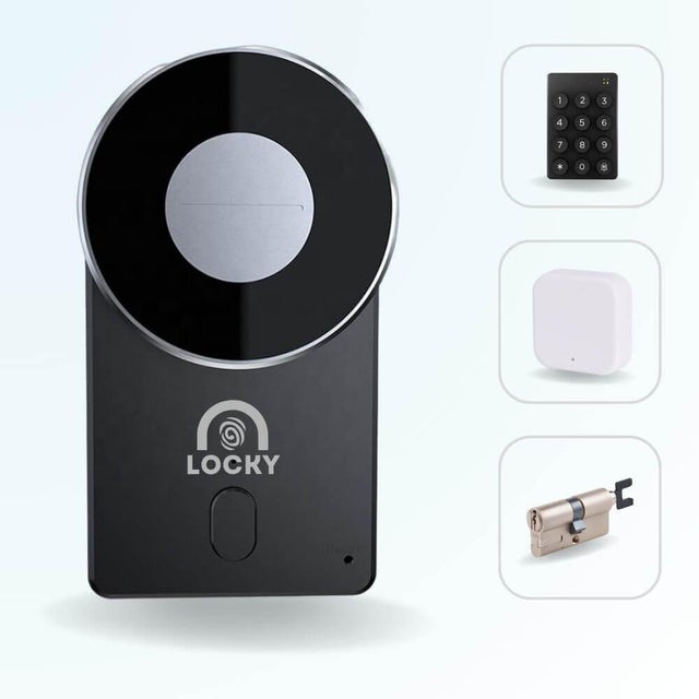 Pack serrure connectée locky-4 smart lock 2.0 + clavier sans fil + passerelle + cylindre ajustable