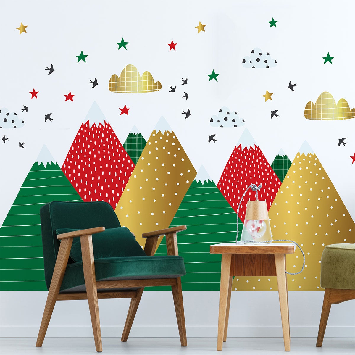 Pegatinas de montañas navideñas escandinavas - adhesivo de pared - revestimiento sticker mural decorativo - 50x75cm - 8