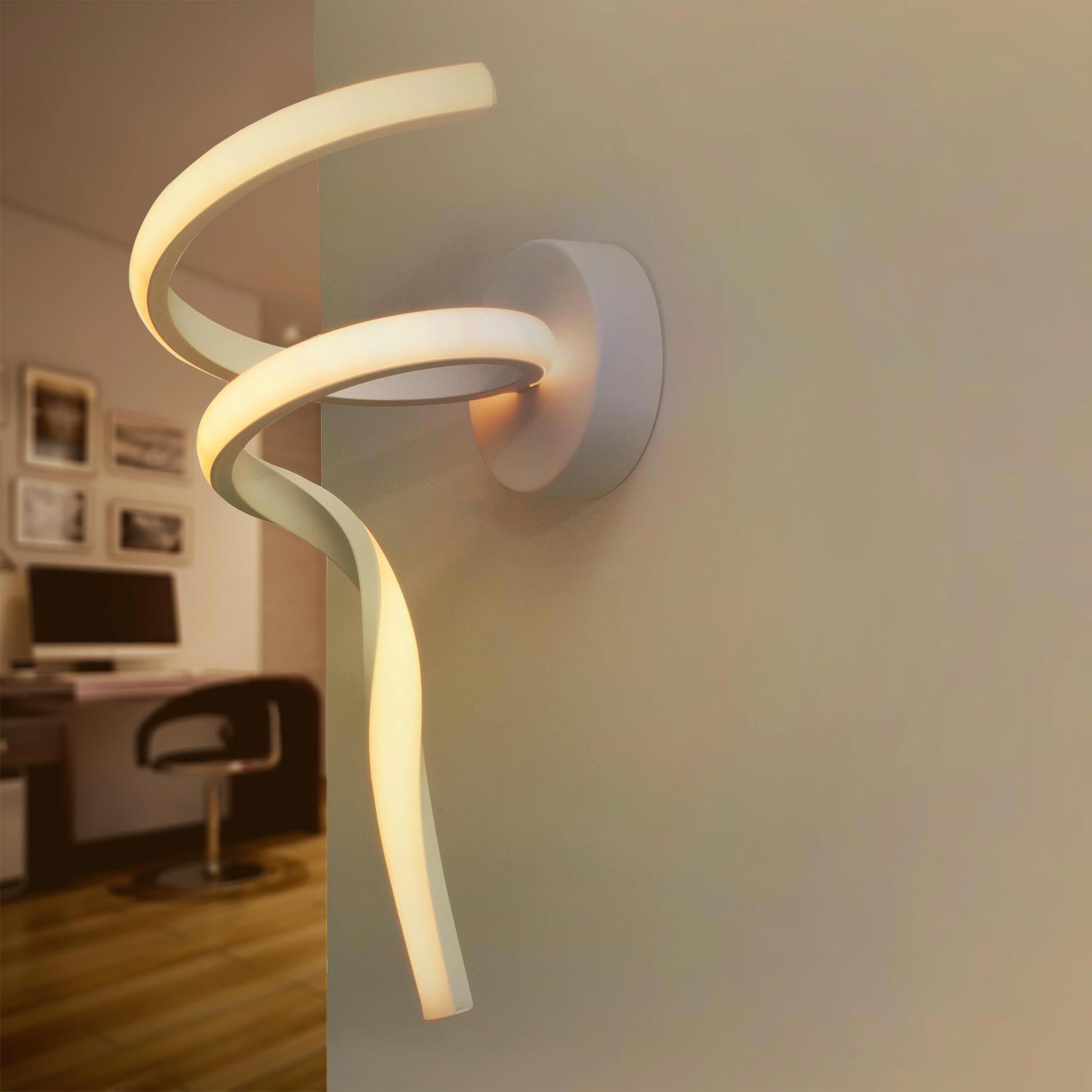 Applique murale LED stylisée moderne CCT 3 étapes spirale courbe mémoire 10W lumière chambre chevet salon bureau 230V coleur BLANC - 7