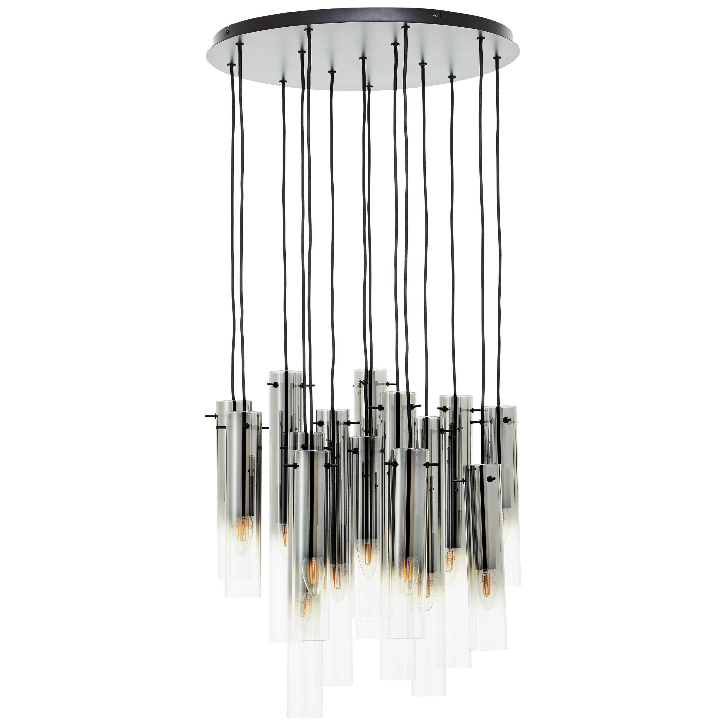 Brilliant Lamp Glasini 14-lampowa lampa wisząca czarny mat/dymione szkło metal/czarne drewno 14x C35, E14, 25 W - 2