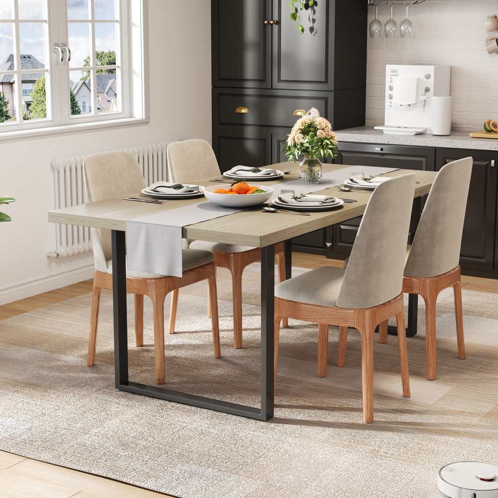 Drewniany stół jadalny w stylu industrialnym 160×80 cm dla 6-8 osób, solidna metalowa rama, odporny na zarysowania i wodę, kompaktowy design