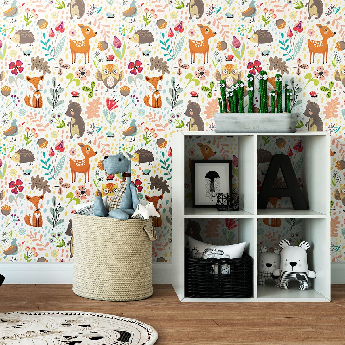 Vinilo tapiz cuarto de niños los animales del bosque - adhesivo de pared - revestimiento sticker mural decorativo - 60x60cm