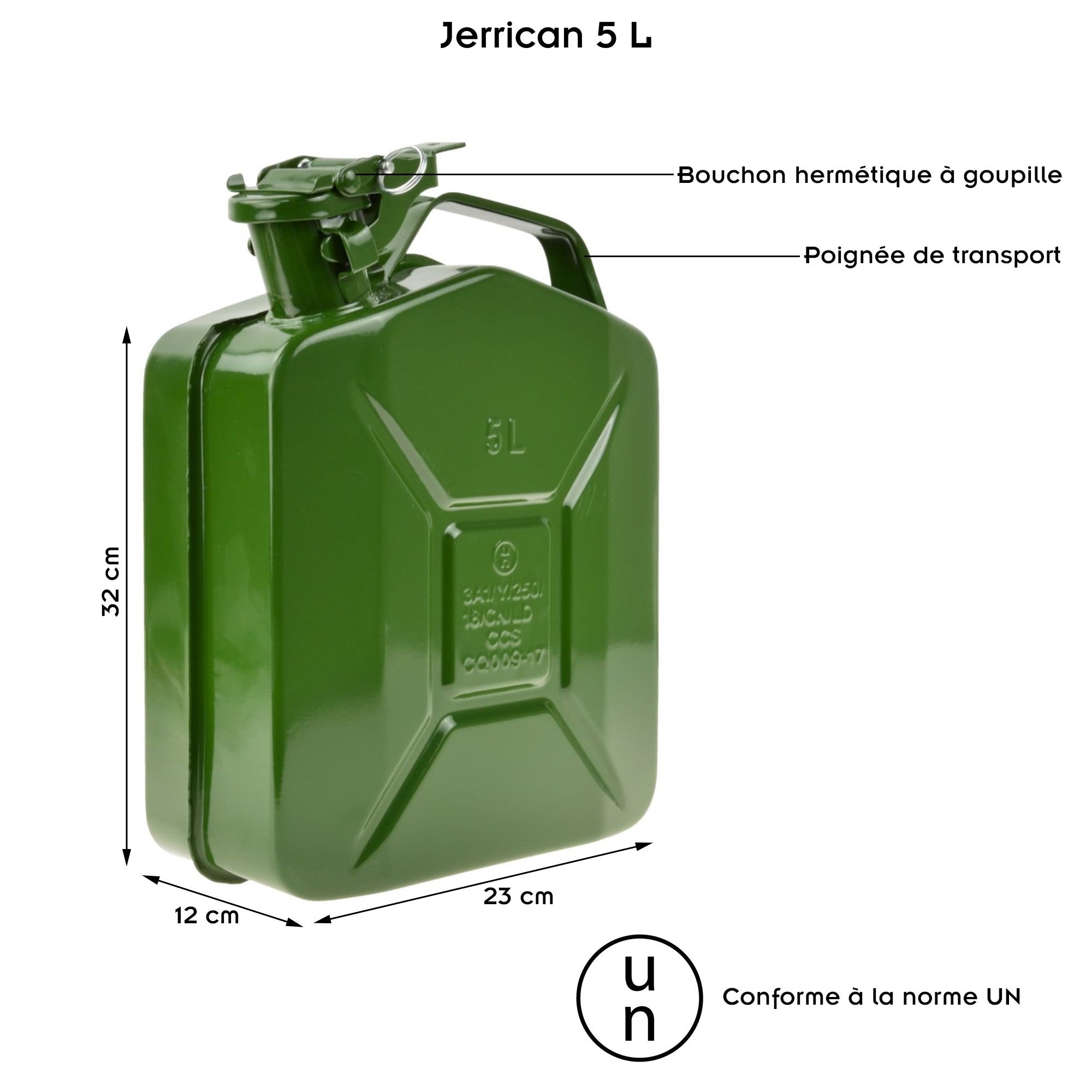 Jerrican essence en métal avec bouchon hermétique Vert 5 L - 2