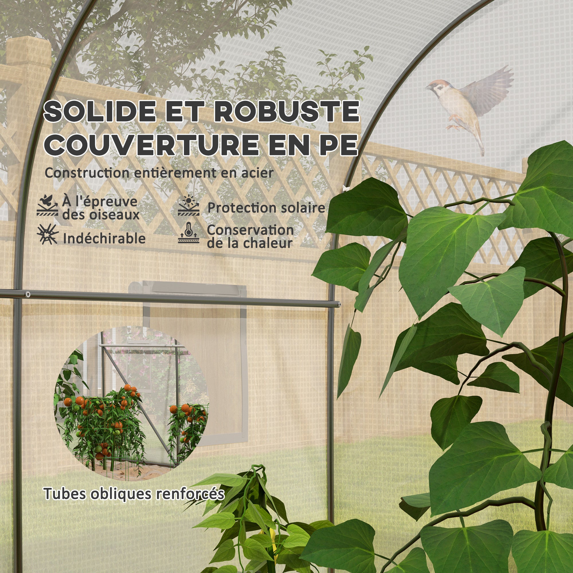 Serre de jardin serre tunnel de Jardin dim. 3,5L x 3l x 2H m Porte + 6 fenêtres enroulables Acier galvanisé bâche PE Haute densité Blanc - 6