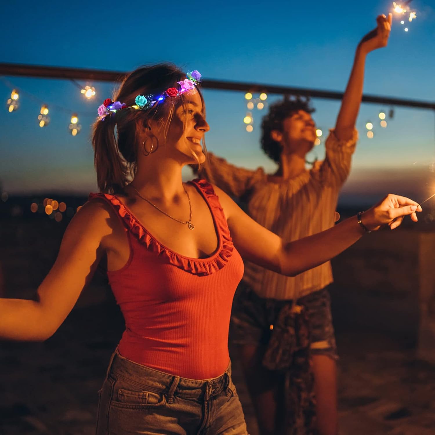 Couronne de fleurs à LED 7 pièces, guirlande de fleurs à LED, bandeau lumineux, coiffe de fleurs à LED, coiffure de fleurs pour filles et femmes, mar - 4