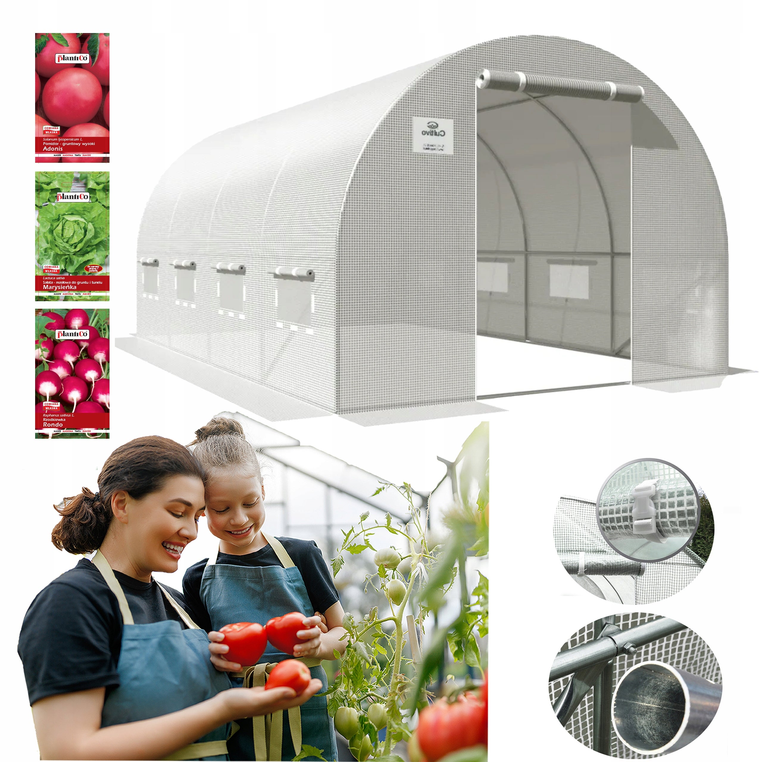 Tunel Ogrodowy Cultivo Foliowy Szklarnia 4x2,5m 10m 2,5x4 Biały Warzywa Dodatki 1 szt