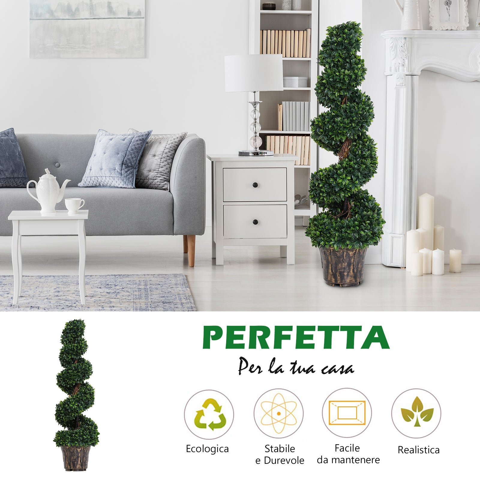 Buis artificiel spiralé de 120cm,plante d'intérieur et d'extérieur avec pot inclus,fausse plante pour la maison,le bureau,le salon,la décoration,vert - 7