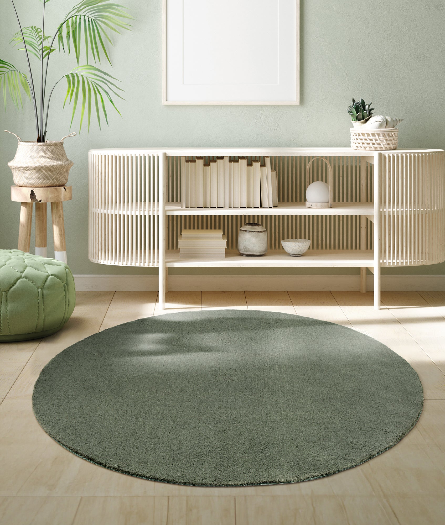 the carpet Relax tapis moelleux à poils courts, dessous antidérapant, lavable à 30 degrés, super soft, aspect fourrure, Forêt, 120 cm - 2