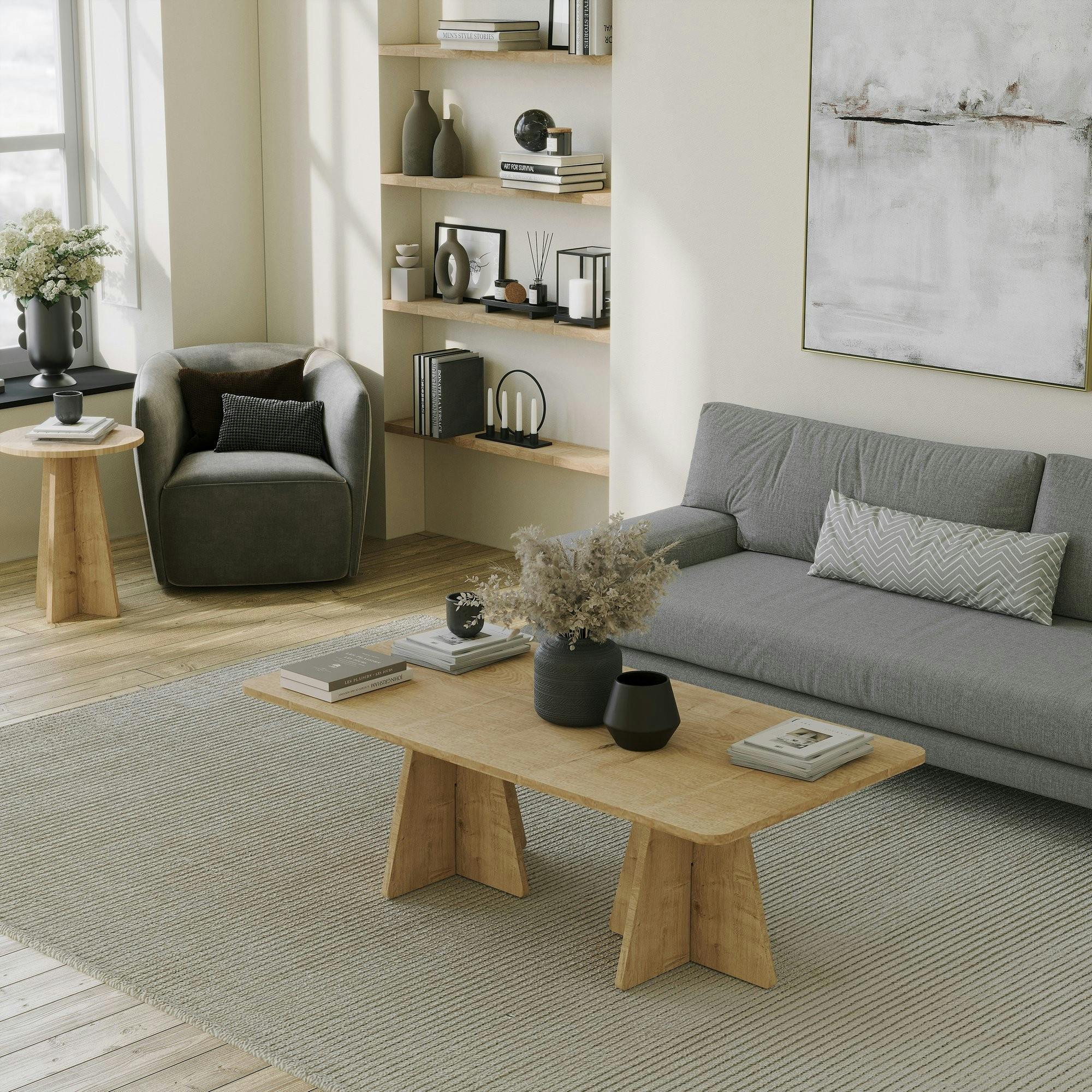 Table basse design effet chêne avec pieds trapèze MARFA - 2