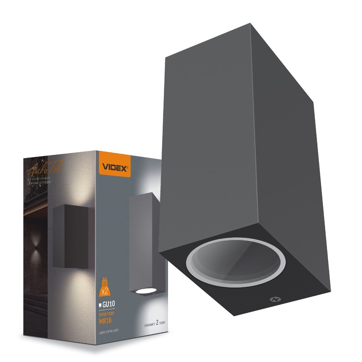 Kinkiet zewnętrzny ARON szary 2xGU10x30W wym: 15x6,8x9,2 cm IP54 Videx
