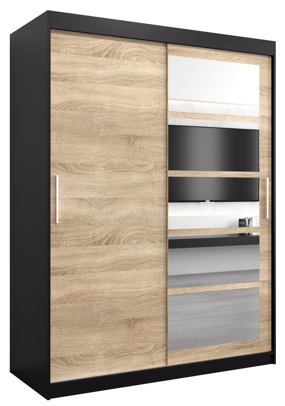 Szafa przesuwna garderoba ROMA 1 150 x 62 x 200 cm Czarny + Sonoma - Abiks Meble