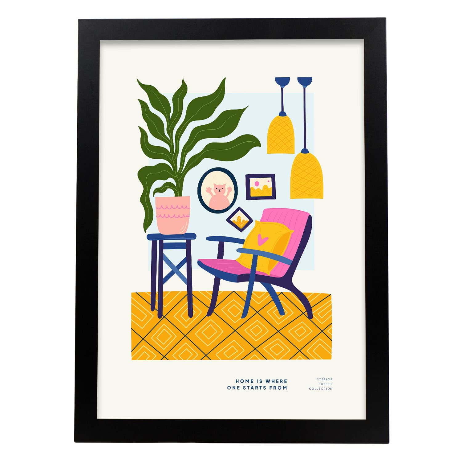 Nacnic póster pop art abstracto. casa es el comienzo ilustraciones artísticas modernas para la decoración de interiores. marco negro - a3