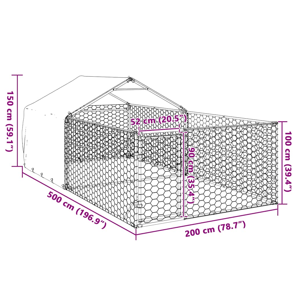 Canil exterior para cães com corredor 5x2x1,5 m aço galvanizado vidaXL - 8